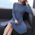 Women Long Sleeve Sweater Dress Women's Irregular Hem Casual Autumn Winter Dress Women O-neck A Line Short Mini Knitted Dresses - menochic
